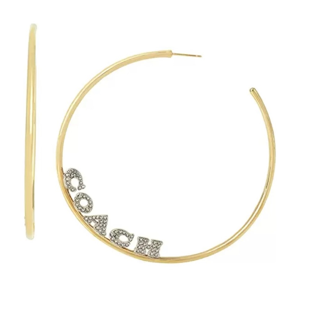 COACH Large Pave Hoop Gold two-tone w/ rhinestones Earrings NWT